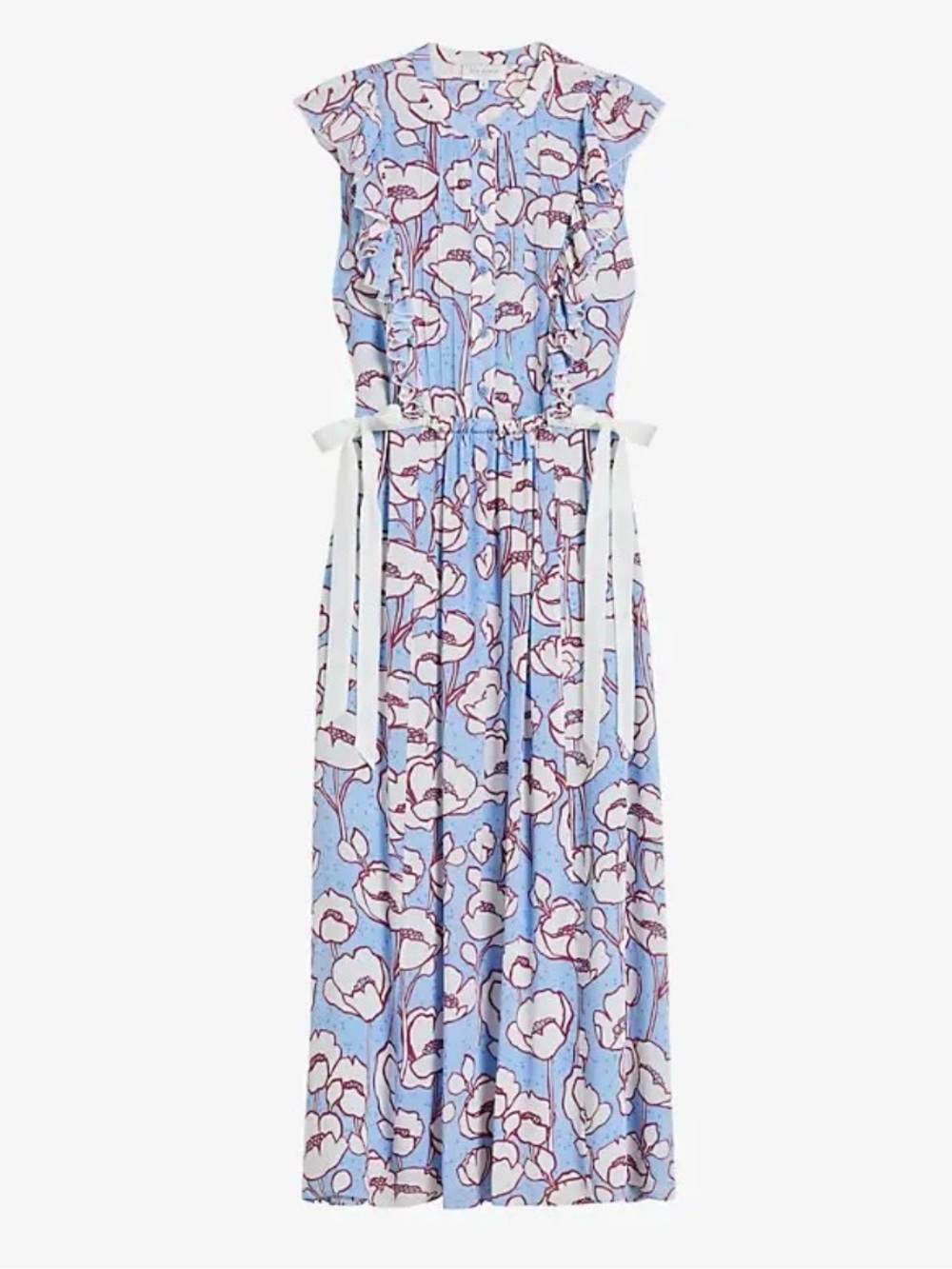 TED BAKER LONDON Tindraa Woven Midi Dress Light Blue and White Sz: 3 / 8 US